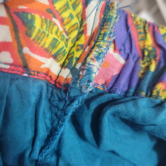 Cynthia Rowley Wrap Skirt Colorful Blue Tropical Foliage Leaf Print Sarong Large - Picture 15 of 16